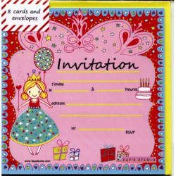 Lot de 6 cartes d'invitation anniversaire princesse