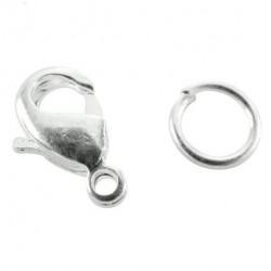 Lot de 4 fermoirs argent 12 mm avec anneaux